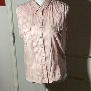 20X women’s xl pink western sleeveless shirt pink pearl snaps